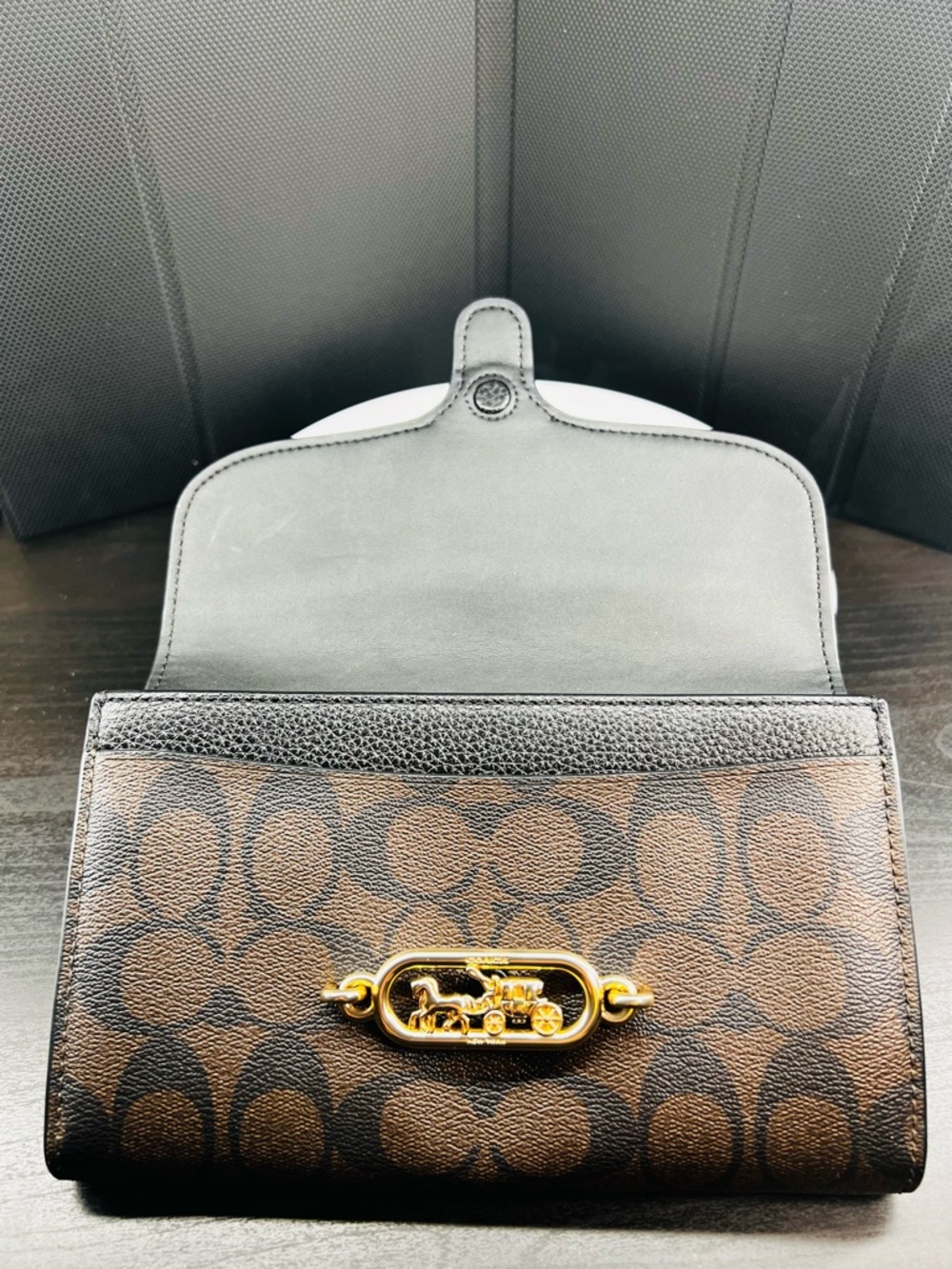 Coach Signature Elle Hardware Chain Black and Brown Leather Crossbody Bag - Picture 5 of 10